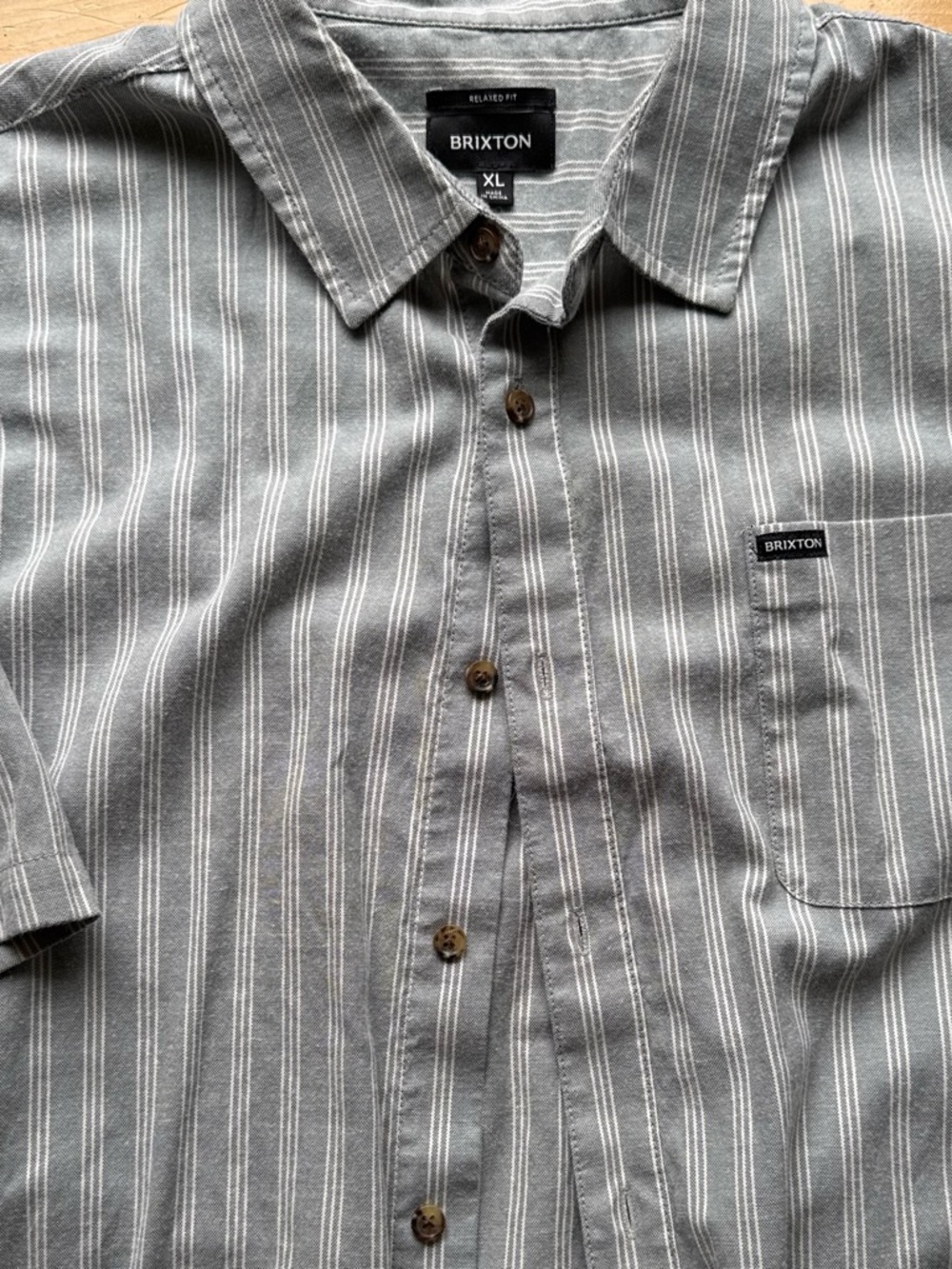Brixton Men's Gray and White Vertical Stripe Button-Up Shirt